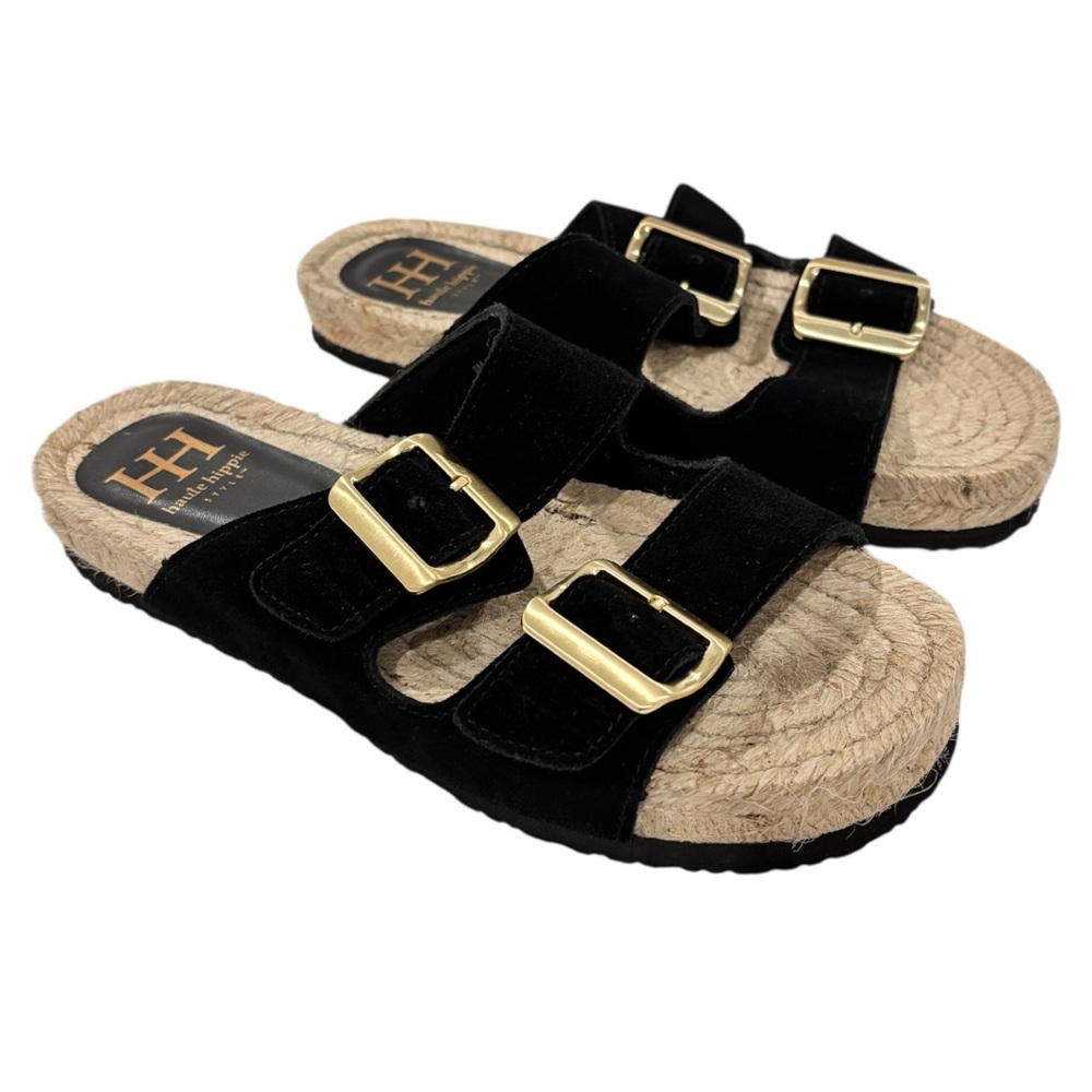Haute Hippie Nikki Buckle Sandal In Black Suede Gold Buckles Women’s Size 8